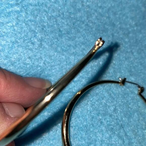 HOOPS tappered gold tone pierced earrings size 2 inch - Picture 3 of 5